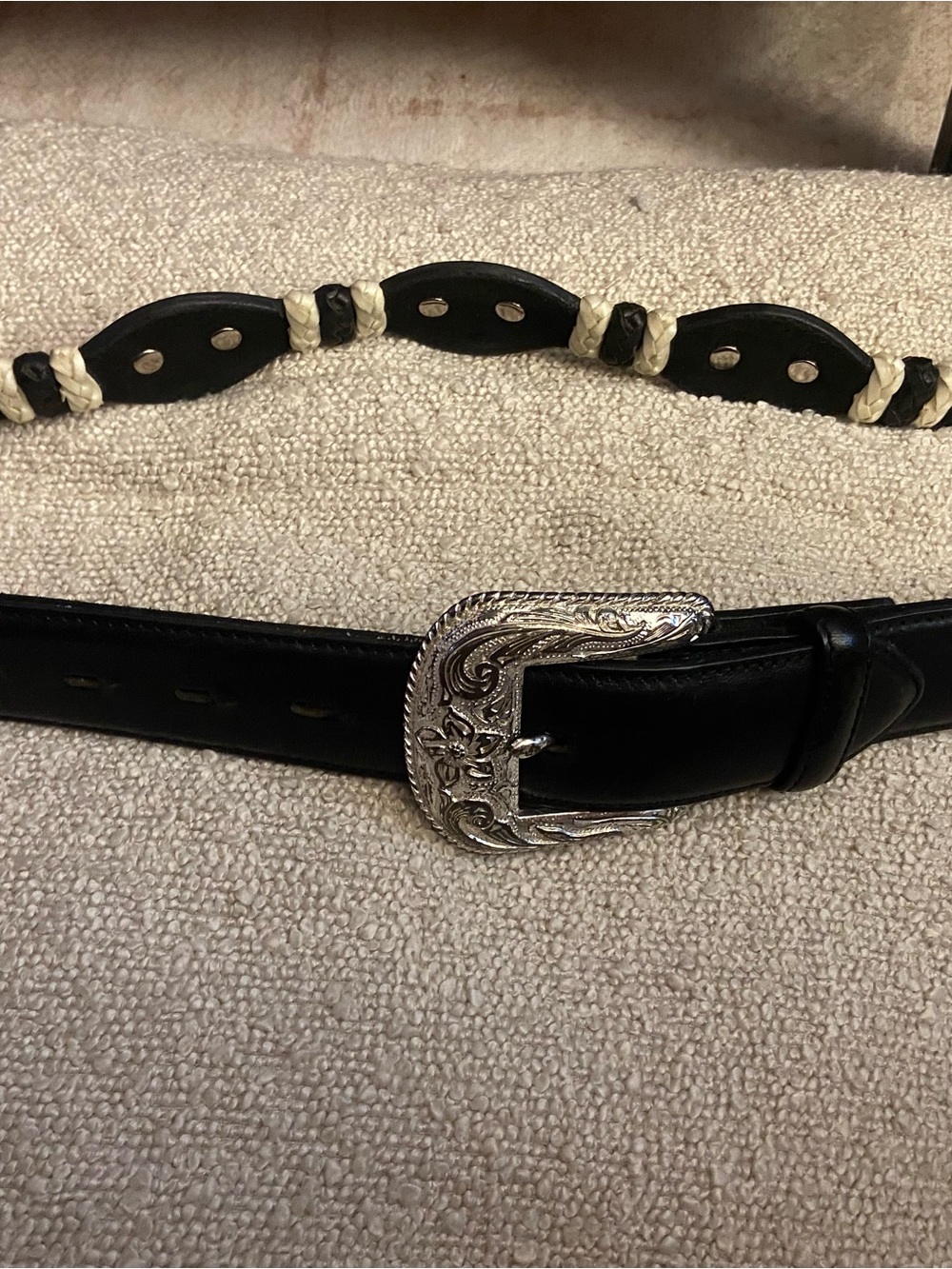 VintageTony Lama Black and Cream Braided Leather Western Belt Silver Conchos 32” - Picture 2 of 4